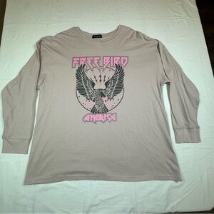 Free Bird Graphic Long Sleeve Tee Tan/Pink small/medium Made In USA‎ NWOT